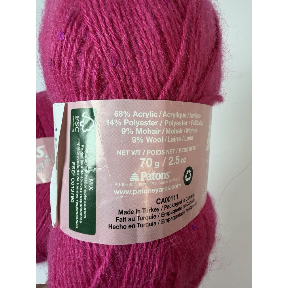 Patons Lace Sequin Quartz pink color Yarn Lot Of 2 - Picture 3 of 7